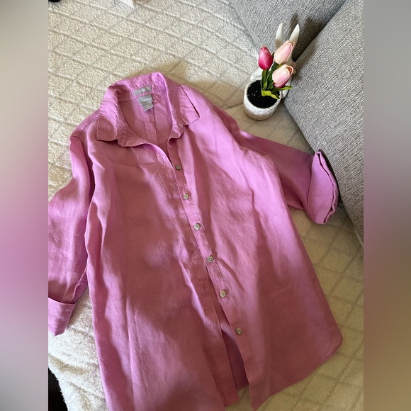 Womens No Iron Linen Shirt Iris Blossom - Picture 2 of 5